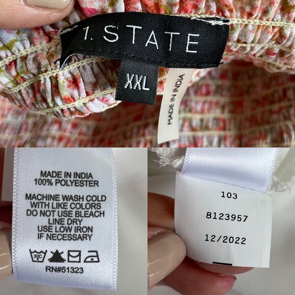 1. STATE Smocked Square Neck Long Sleeve Dress Pink Flower Women’s Size XXL NWT - Picture 4 of 8